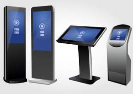 Download Set Of Promotional Interactive Information Kiosk Advertising Display Terminal Stand Touch Screen Display Mock Up Templ Information Kiosk Kiosk Kiosk Design