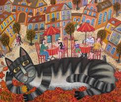 igor rimashevskij red leaves folk art cat kitten art cat painting
