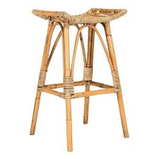 Leda Brown Rattan Natural Mindi Wood Bar Stool