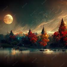 Premium Photo | Amazing autumn landscape at night in moonlight idyllic  peaceful nature scenery 3d illustration