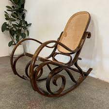 Rattan Back And Basebent Wood Frame In A Dark Stained Finishgood Conditionh95 X W54 X D100 Bentwood Rocker Second Hand Furniture Bent Wood
