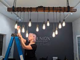 Sand all of the wood to a perfectly smooth finish. Diy Industrial Wood Beam Chandelier Diy In Progress