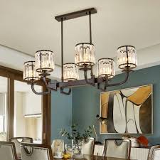 This fixture provides ample illumination with space for three bulbs and cascading crystals to refract the light. Cylinder Chandelier Dining Room 6 Lights Contemporary Clear Crystal Pendant Lighting Fixture In Black Takeluckhome Com