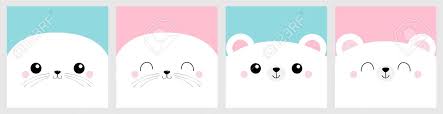 Bear Harp Seal Pup White Sea Lion Head Face Square Icon Set Line Pet Baby Print For Notebook Cover Greeting Card Cute Cartoon Kawaii Funny Character Flat Design Pink Background Vector Royalty