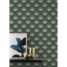Papier Peint Vinyle Sur Intisse Palmettes Art Deco Vert Leroy Merlin Papier Peint Papier Peint Vinyle Lit Art Deco