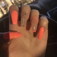 65 ideas of coffin nails coffin shaped nails a k a ballerina nails. Peach Coffin Nails W Rhinestones Cute Acrylic Nails Long Acrylic Nails Fire Nails