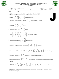 Ulangan bahasa indonesia sma kelas 11. Kode J Uh 2 Kd 3 4 Det Dan Invers Matriks