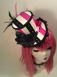 Black And White Striped Top Hat Pink Black And White Striped Mini Top Hat With Rhinestones With Images Mini Top Hat Funky Hats Top Hat