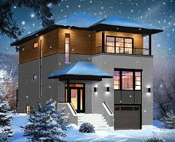 Plan 22337dr 3 Bed Modern Home Pan With A Drive Under Garage Modern Style House Plans Modern House Plans Narrow Lot House Plans