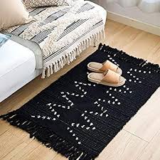 Black And White Bath Rug Runner Amazon Com Breezsisan Cotton Rugs Runner Hand Woven Area Tassels Bath Rug Boho Rug White And Black 23 6 X35 4 Washable In 2020 Boho Rug Laundry In Bathroom White Rug