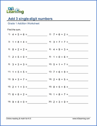 These printable 1st grade math worksheets help students master basic math skills. Grade 1 Math Worksheet Add 3 Single Digit Numbers K5 Learning