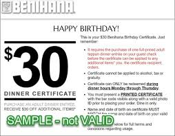 Free $30 benihana gift card on your birthday. Benihana Birthday Sign Up For 30 Certificate