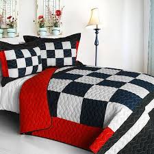 Black And White Plaid Bedding Set Checkered Flag Bedding Full Queen Quilt Set Navy Black White Red Bedspread Speedway Race Car Red Bedspread Bed Comforter Sets Cars Room