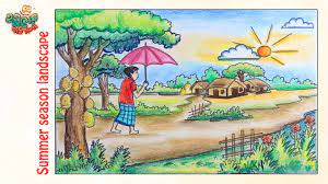 How to draw summer beach scene from the word beach drawing tutorial. How To Draw A Summer Landscape Art Drawings For Kids Summer Season Drawing Village Drawing