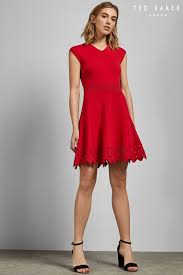 Womens Ted Baker Red Tannia Stitch V Neck Skater Dress Red Dresses Skater Dress Ted Baker