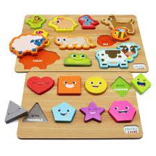 Melissa and doug farm wooden peg sound puzzle 8pc. Chuckle Roar Shapes Animals Learning Puzzles 2pk Target