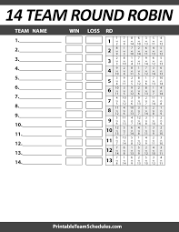 14 Team Round Robin Schedule Robin Team Names Teams