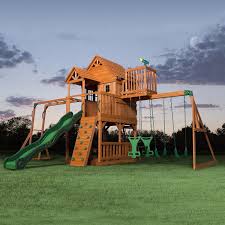 Backyard Discovery Skyfort Ii Cedar Swing Set Play Set Sam S Club In 2020 Backyard Swing Sets Playset Outdoor Backyard Playset