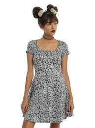 Black White Floral Print Skater Dress Hot Topic Dresses Hot Dress Skater Dress