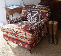 Strong Reds Dash Of Orange Black Definition In This Kilim Upholstered On To Leather Chairs Of Bath Lansdown Chair Vintage Leather Chairs Chair Leather Sofa