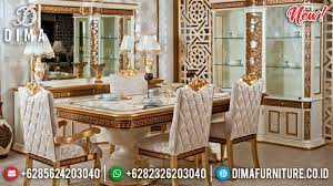 New Set Meja Makan Jepara Ukiran Klasik Gold Mmj 0243 Ruang Makan Mewah Dekorasi Ruang Makan Meja Makan Bulat