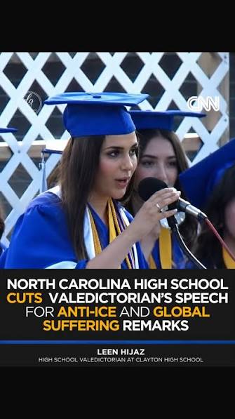 The valedictorian at Clayton High School, Leen Hijaz, is pulled off stage and threatened with losing her diploma after speaking for the world's oppressed people. Video: TT: Leenhijaz_