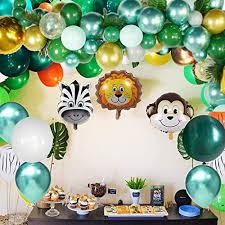 Oumuamua 68 Pack Jungle Safari Baby Shower Balloons 12 Inches Green White Gold Confetti Balloons With 12pcs Palm Leaves For Kids Boys Jungle Safari Birthday Baby Shower Decorations Pricepulse