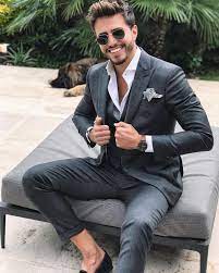 Suit Inspiration With A Gray Charcoal Three Piece Suit No Show Socks Black Loafers White Button Up Shirt S Fashion Suits For Men Mens Outfits Wedding Suits Men