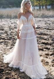 2019 Bohemian Wedding Dresses Off Shoulder A Line Lace Appliqued Boho Wedding Dress Back Boho Wedding Dress Bohemian Boho Wedding Dress Lace Beach Wedding Gown