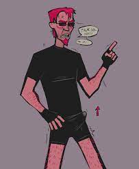 1boy artist request athletic male black shirt black shorts blushing body  hair boner bulge colored earrings erection fingerless gloves freckles  ginger gloves goatee hairy horny male penis penis under clothes pointing  postal (series) postal dude red ... - Rule 34