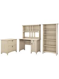 Hon 600 series 42 inch four drawer lateral file plus one roll out shelf. Bush Furniture Salinas Mission Desk With Hutch Lateral File Cabinet And 5 Shelf Bookcase Antique White Standard Delivery Office Depot