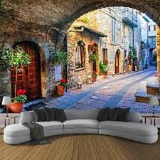 Non Woven Wallpaper Mural 3d Town Street View European Style Living Room Sticker Ebay 3d Wallpaper Living Room Mural Wallpaper Wallpaper Living Room