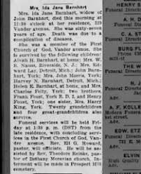 Ida Jane Foust Barnhart Obit Tuesday August 23, 1938