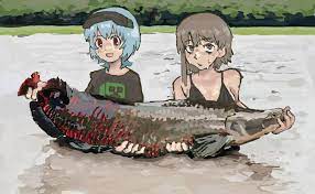 Drawing of Rei and Lain fishing : r/evangelion