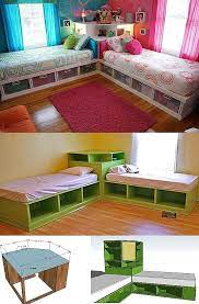 We also have plans for twin storage or captains beds here. Stephen Could Build This Twin Corner Beds With Storage Small Kids Room Shared Girls Room Shared Girls Bedroom