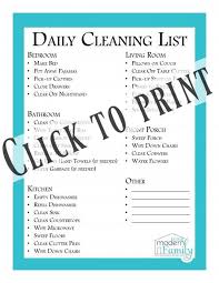 Daily Cleaning List To Clean Every Room Free Printable