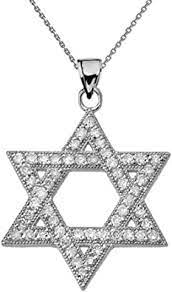 Gelin 14k solid gold cz david star pendant chain necklace for women, 18. Amazon Com Dazzling Diamond Star Of David In 14k White Gold Pendant Necklace 16 Claddagh Jewelry