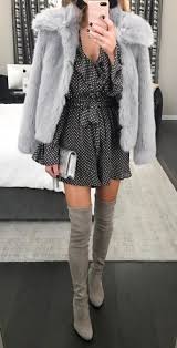 Black And White Polka Dot Fur Coat 100 Catchy Outfit Ideas To Wear This Winter Dot Dress Outfit Winter Outfits Dressy Tops Fall Outfits
