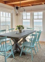 Soft Pastel Blue Green Painted Chairs Coastal Dining Room Beach House Interior Beach House Decor