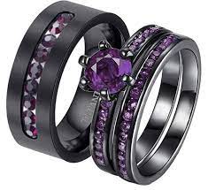 Couple Rings Black Gold Filled Purple Cz Womens Wedding Ring Sets Purple Cz Titanium Steel Men In 2020 Womens Wedding Ring Sets Purple Wedding Ring Set Black Gold Ring