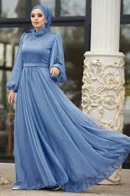 Tesetturlu Abiye Elbise Tuylu Balon Kol Indigo Mavisi Tesettur Abiye Elbise 3925im Tesetturisland Com 2020 Aksamustu Giysileri The Dress Elbise
