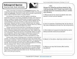 Passages for students who are reading above the fifth grade level. Endangered Species 4th Grade Reading Comprehension Worksheet