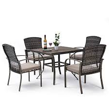 Round poly pub table dimensions height: Buy Pamapic 5 Piece Patio Dining Set Outdoor Dining Table Set Patio Wicker Furniture Set With Square Plastic Wood Table Top And Washable Cushions For Patio Garden Poolside Beige Online In Indonesia B0914r5j3g