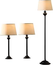 Catalina Lighting 18079 001 Traditional 3 Piece Metal Floor Table Lamp Set With Linen Shades 59 And 24 Black Classic Amazon Com