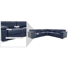 Top grain leather on all seating areas, armrests, and front rails, with leather splits on sides and back Charlie Blue Leather Power Reclining Sectional El Dorado Furniture