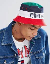Tommy Jeans Capsule 90 S Logo Bucket Hat In Red White Blue Multi Outfits With Hats Tommy Jeans Tommy