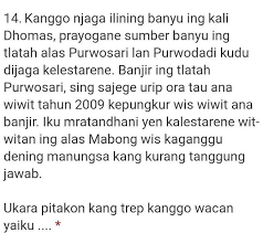 Ketegasan prinsip katolik yang dipegang wanita itu menggoyahkan iman martono yang muslim, namun. A Kapan Sumber Banyu Ing Alas Purwosari Dijaga Kalestarene B Kepriye Kahanan Wit Witan Ing Alas Brainly Co Id
