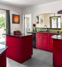 Combining red accents with white or black color scheme will give your kitchen a retro vibe to it. 75 Beautiful Kitchen With Red Cabinets And Green Backsplash Pictures Ideas July 2021 Houzz