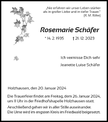 Traueranzeigen von Rosemarie Schäfer