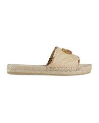 Gucci Leather Pilar Straw Espadrille Sandals In Natural Lyst